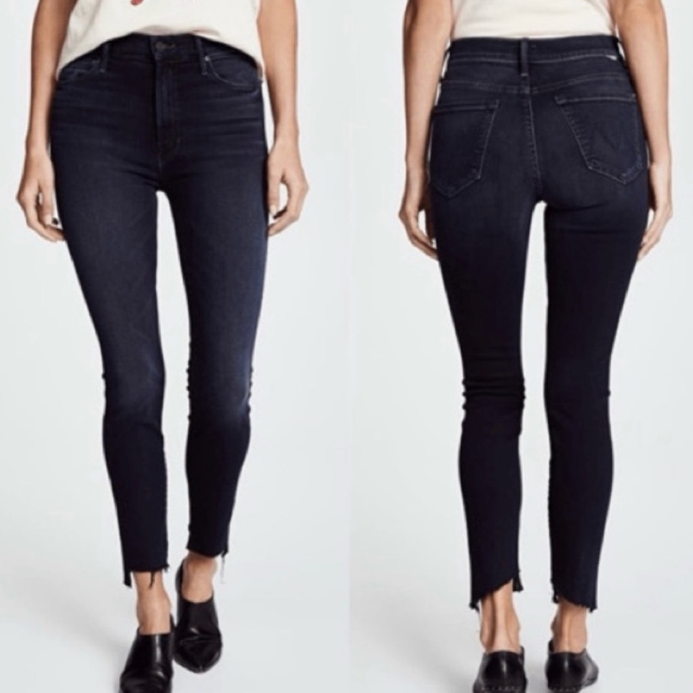 MOTHER The Stunner Zip Two Step Fray Dark Wash High Rise Jeans Size 32